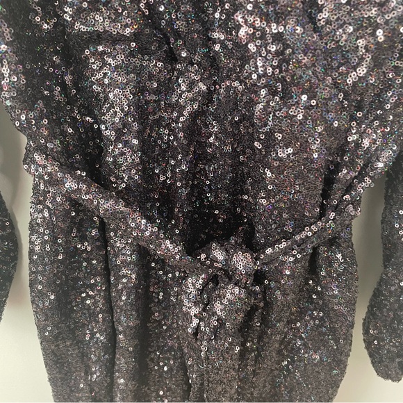 LOFT Navy Sequined Faux Wrap Cocktail Dress - Picture 4 of 7